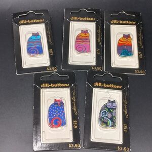 Laurel Burch Kindred Spirits Dill Buttons Retired Lot of 5 Metal Cat Buttons